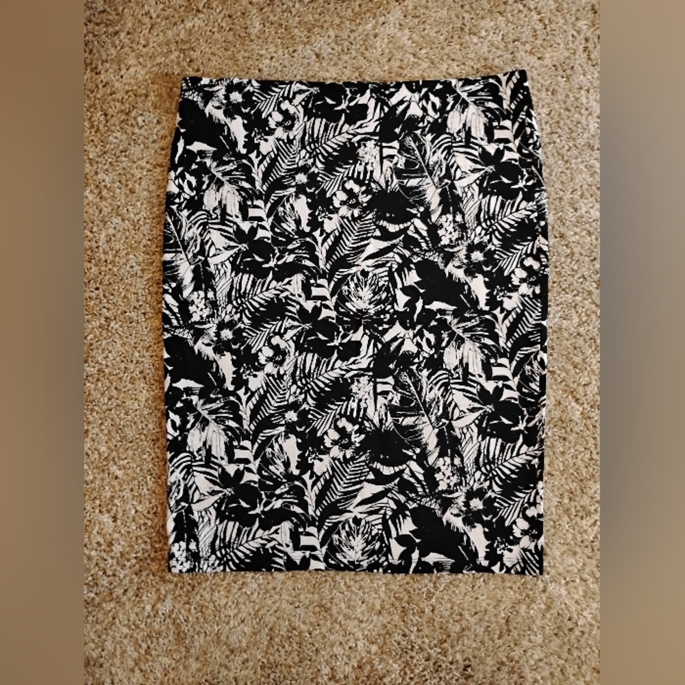 🦩JULES & LEOPOLD pull On XL black White Tropical Pencil Skirt Stretch LIKE NEW